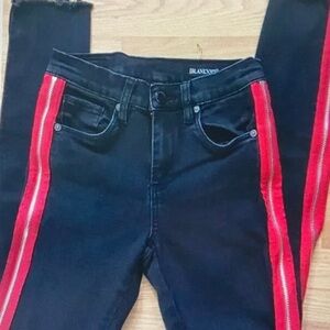 Blank NYC Black Skinny Jeans with Red Zip Side Stripe